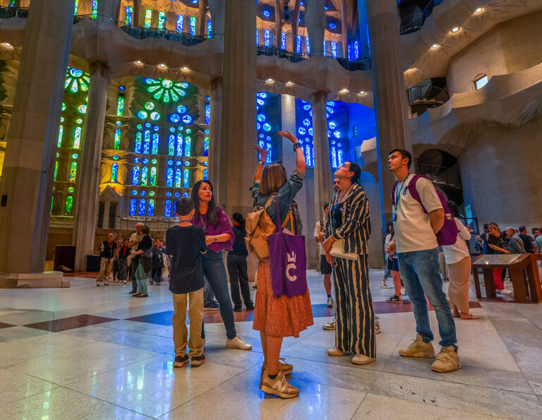 Interior of Sagrada Familia featuring unique columns