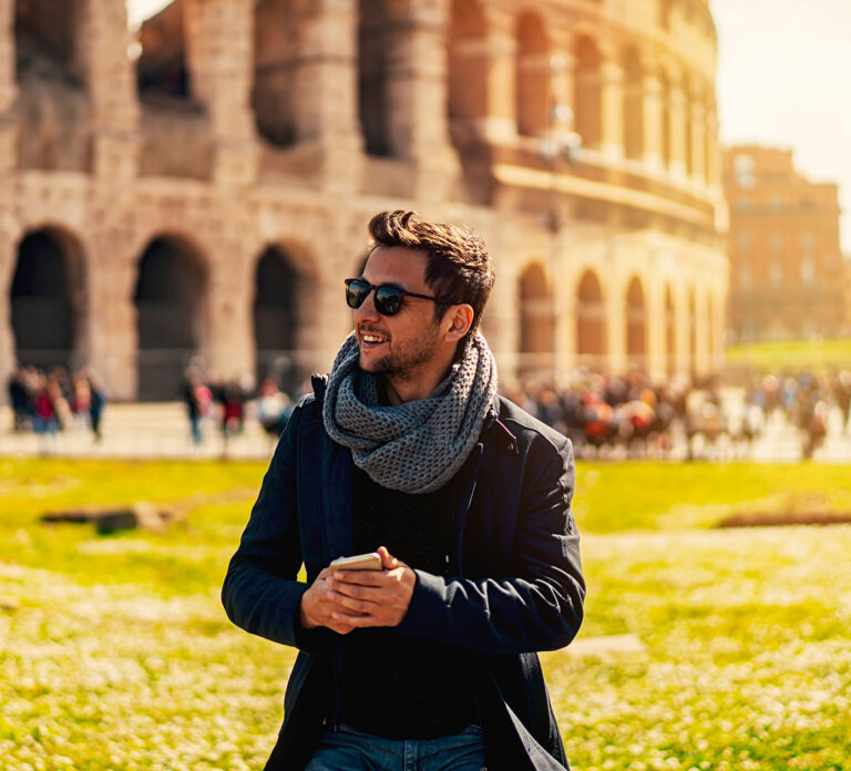 tourist on a tour of rome and the colosseum