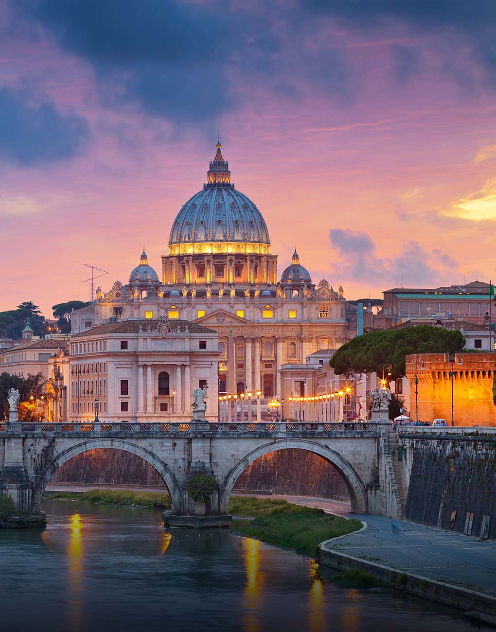 Evening view of St Peter's Basilica from river side